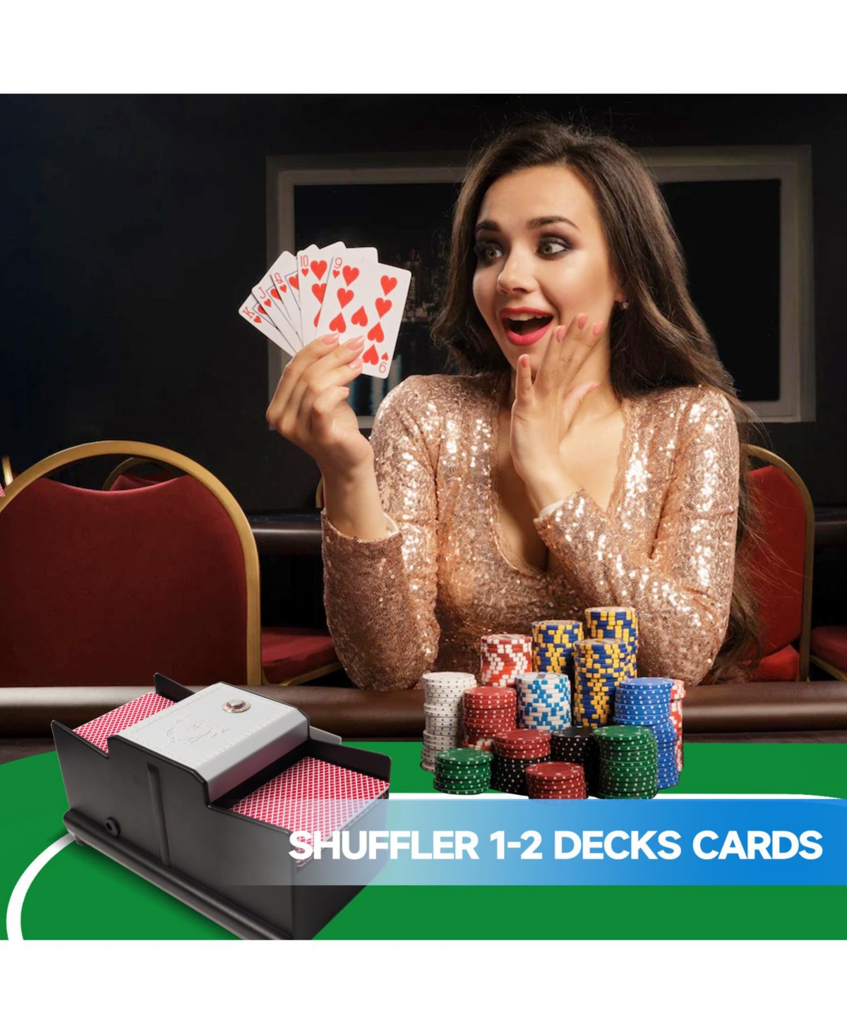 Gse Games & Sports Expert 2-Deck Casino Automatic Card Shuffler, Ac/Dc-Power Electric Shuffler Machine for Playing Cards