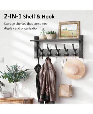 Wooden Coat Rack with Shelf, 5 Hooks, 55lbs Capacity, Space-Saving, DIY