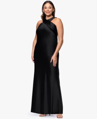 Plus Size Satin Tie Neck Ball Gown