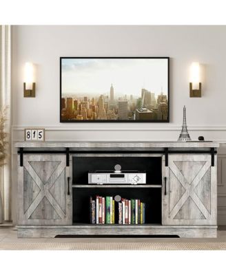 Farmhouse TV Stand, Entertainment Center for 65 Inch TV Media Console Table, Barn Door TV Stand with Storage