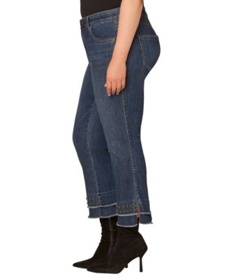 Plus Size Ab Solution Double Layer Fray Hem Studs Jeans