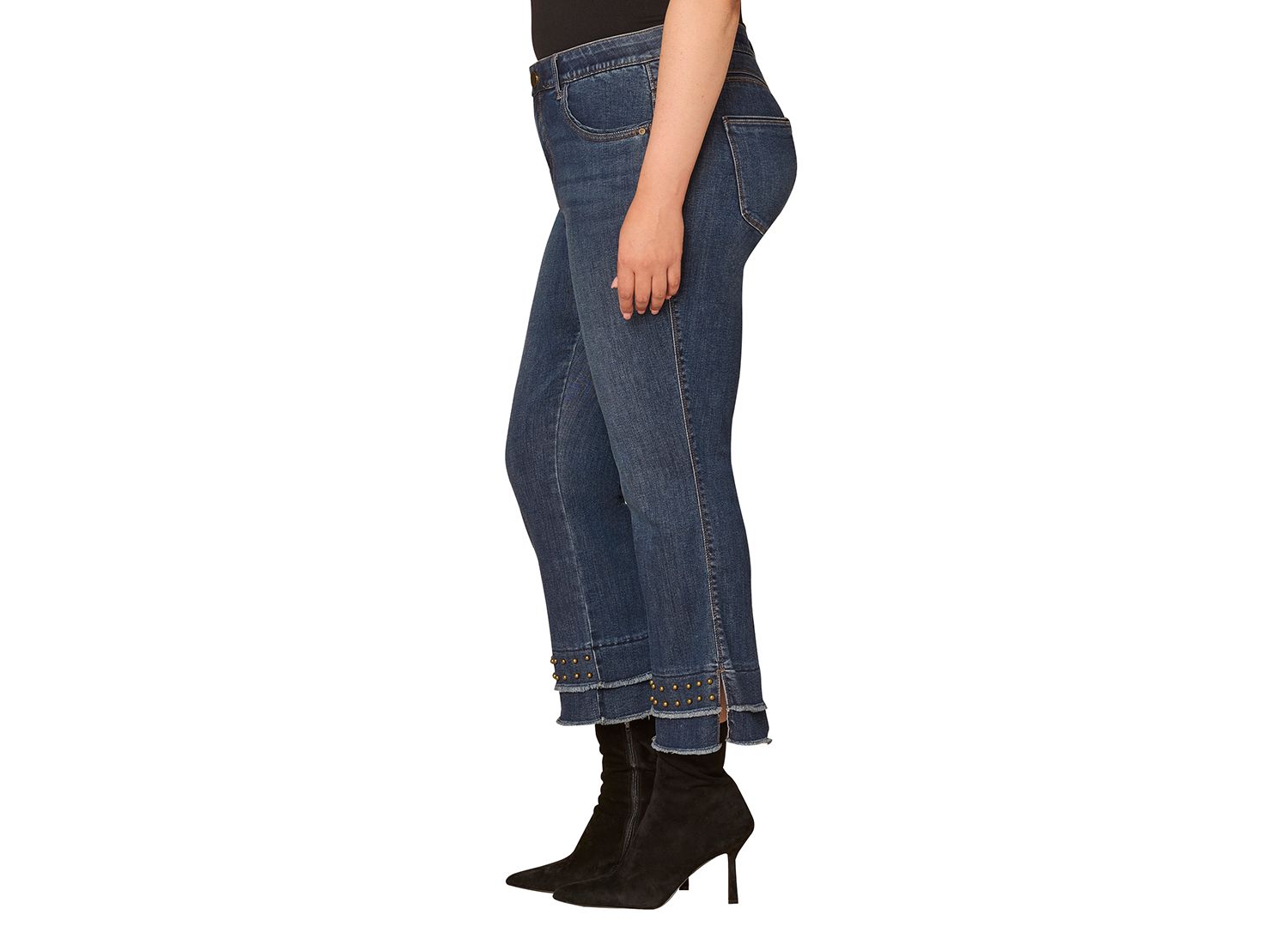Plus Size Double Layer Fray Hem Studs Jeans