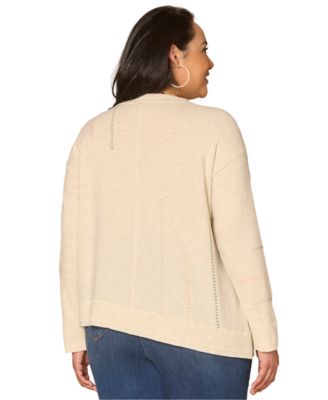 Plus Size Long-Sleeve Mixed Media Knit Top