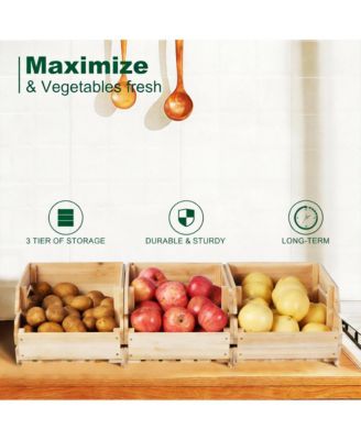 Wooden Stackable Storage Bins - Space-Saving, Durable, Ventilated