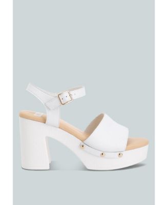 Womens Drew Recycled Leather Block Heel Clogs In White