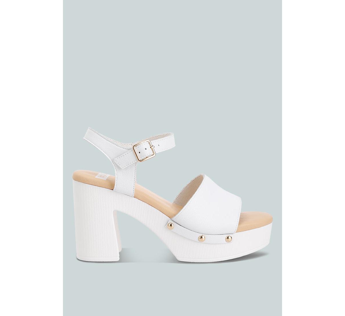 Drew Recycled Leather Block Heel Clogs In White