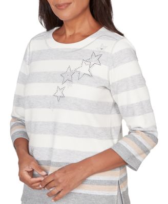 Petite Stripe Embellished Crewneck Top