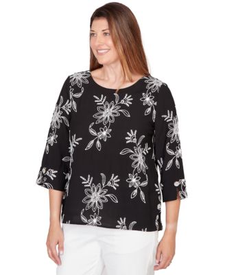 Petite Classics Tossed Floral Embroidered Crewneck Top