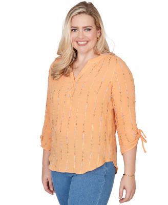 Petite Eyelash Gauze Textured Tie Sleeve Split Neck Top