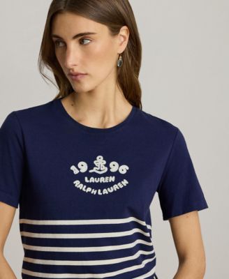 Petite Katlin Striped Embroidered Logo T-Shirt