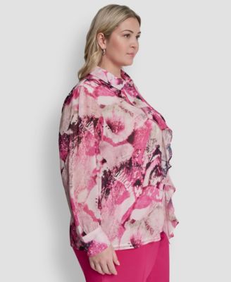 Plus Size Printed Button-Front Top