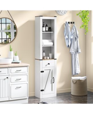 68 Inch Tall Bathroom Storage Cabinet with Barn Door and Drawer Organizer