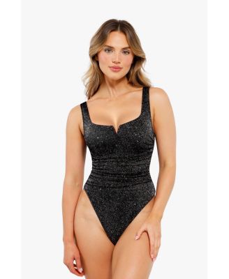 Women's Shapewear Ruched Metallic Knit Square Neck Slimming Bodysuit