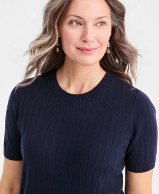 Women's Ribbed Crewneck Short-Sleeve Sweater