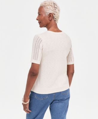 Women's Short-Sleeve Pointelle Lurex Sweater