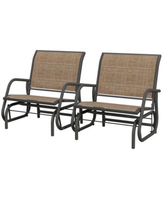 Light Mixed Brown Outsunny Porch Glider Set of 2 Metal Frame Mesh Fabric Curved Armrests for Garden Poolside Backyard Balcony