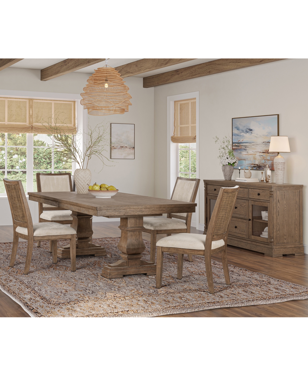 Furniture Alverton -Pc. Wood Rectangular Table Upholstered Side Chairs Dining Set