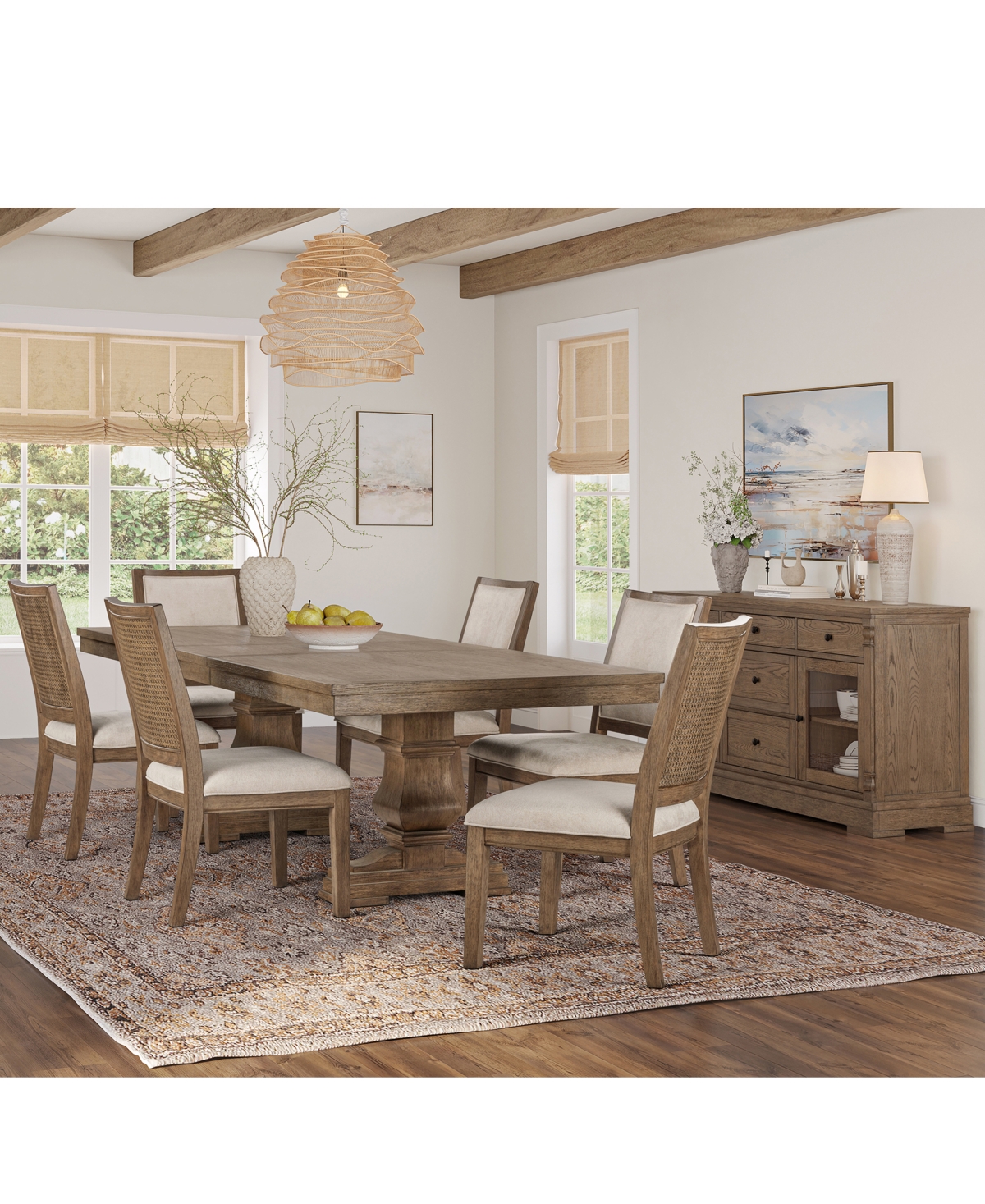 Furniture Alverton 7-Pc. Wood Rectangular Table and 6 Upholstered Side Chairs Dining Set