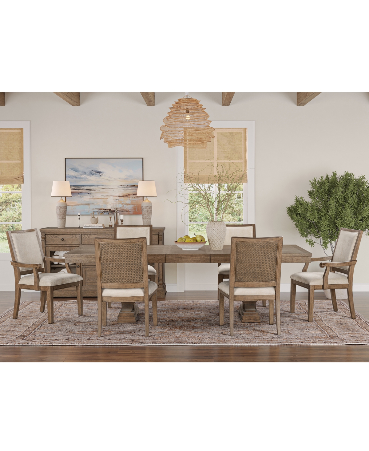Alverton 7-Pc. Wood Dining Set (Rectangular Table and 4 Upholstered Side Chairs and 2 Arm Chairs)