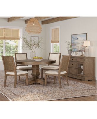 Alverton 5-Pc. Wood Round Table and Upholstered Side Chairs Dining Set