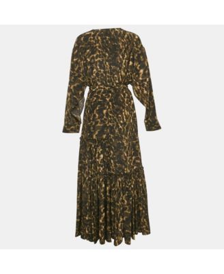 Women's Green Abstract Print Silk Flare Dress