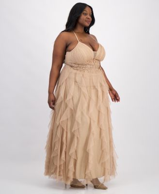Trendy Plus Size Glitter-Mesh Lace-Up-Back Gown