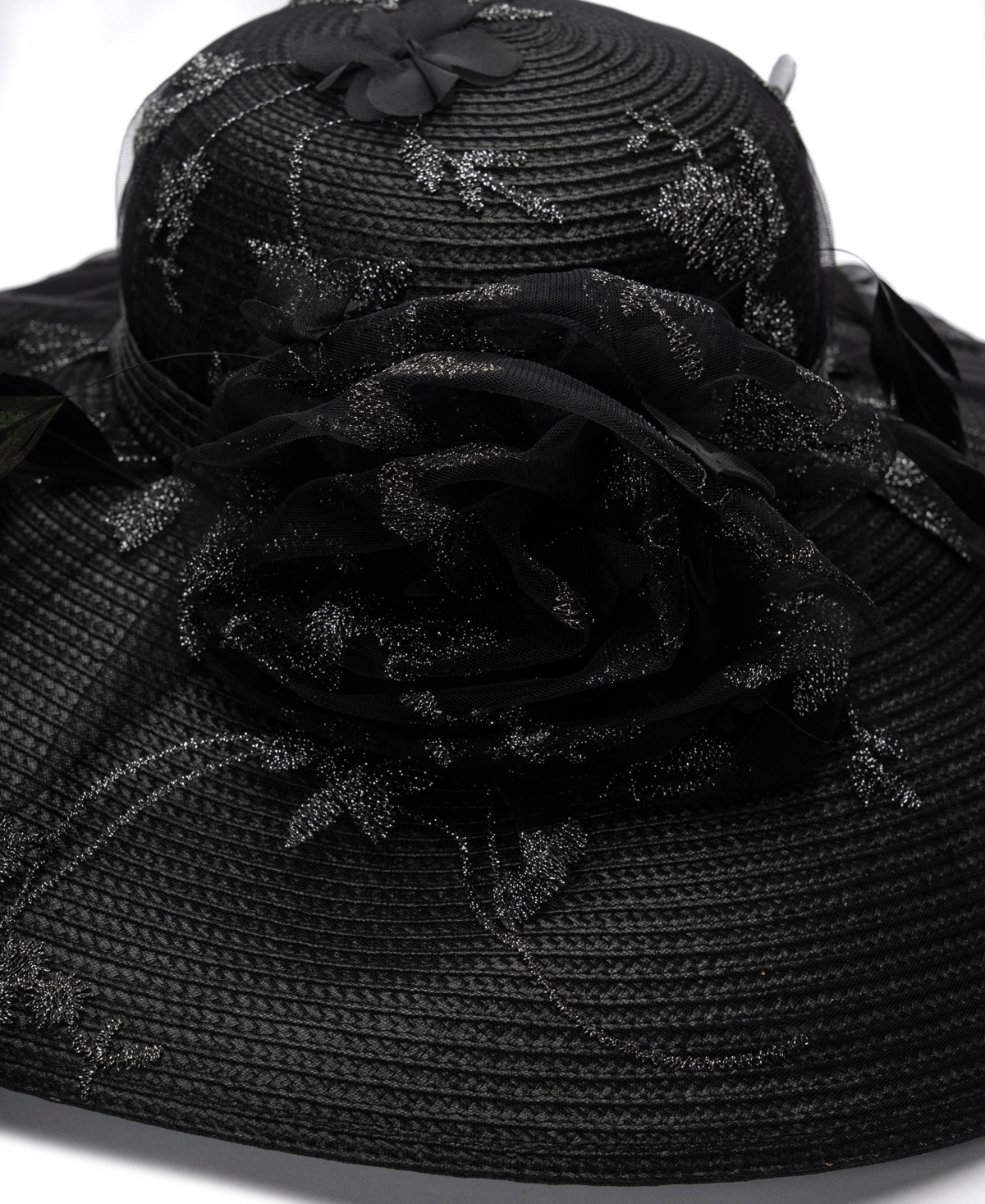Butterfly Sheer Overlay Widebrim Hat