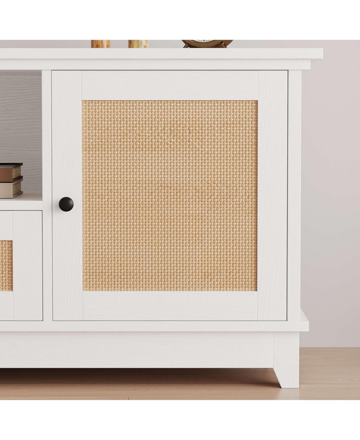 gaomon Rattan Tv Stand, Boho Entertainment Center for 65 Inch Tv, Tv Console with 2 Cabinets & Adjustable Shelf