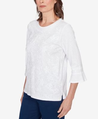 Petite Mykonos White Medallion Embroidered Top