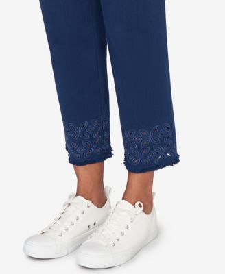 Petite Mykonos Geometric Embroidered Super Stretch Denim Ankle Pants
