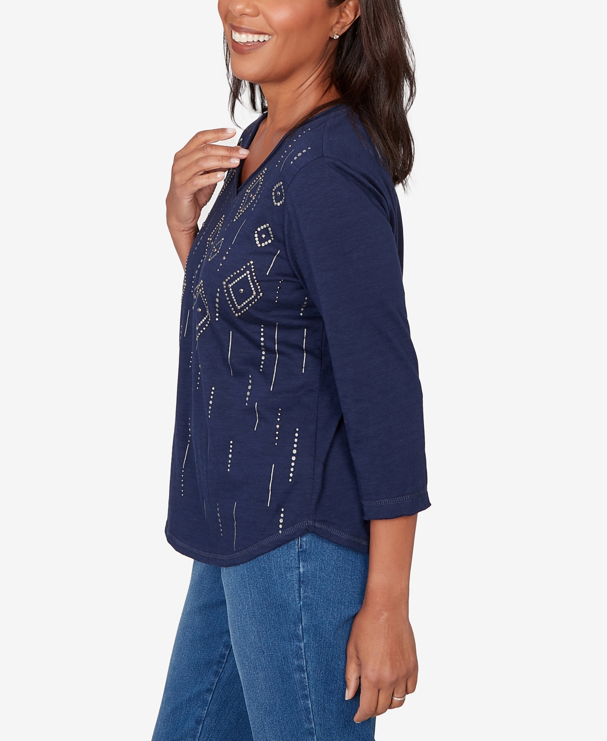 Alfred Dunner Petite Austin Diamond Geometric Heat Set Knit Top