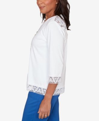 Petite The Royal Treatment Embellished Lace Trim Top with Necklace