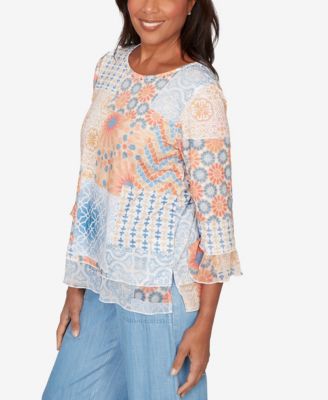 Petite Beachcomber Patchwork Medallion Ruffle Sleeve Top