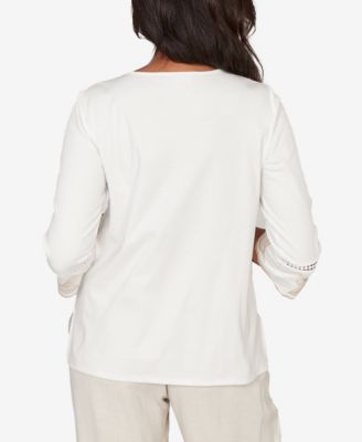 Petite Natural Wonder Embellished Leaf Ruffle Sleeve Top