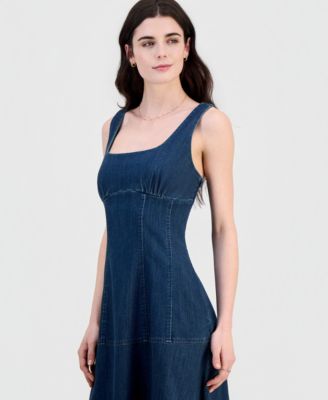 Juniors' Denim Drop-Waist Midi Dress