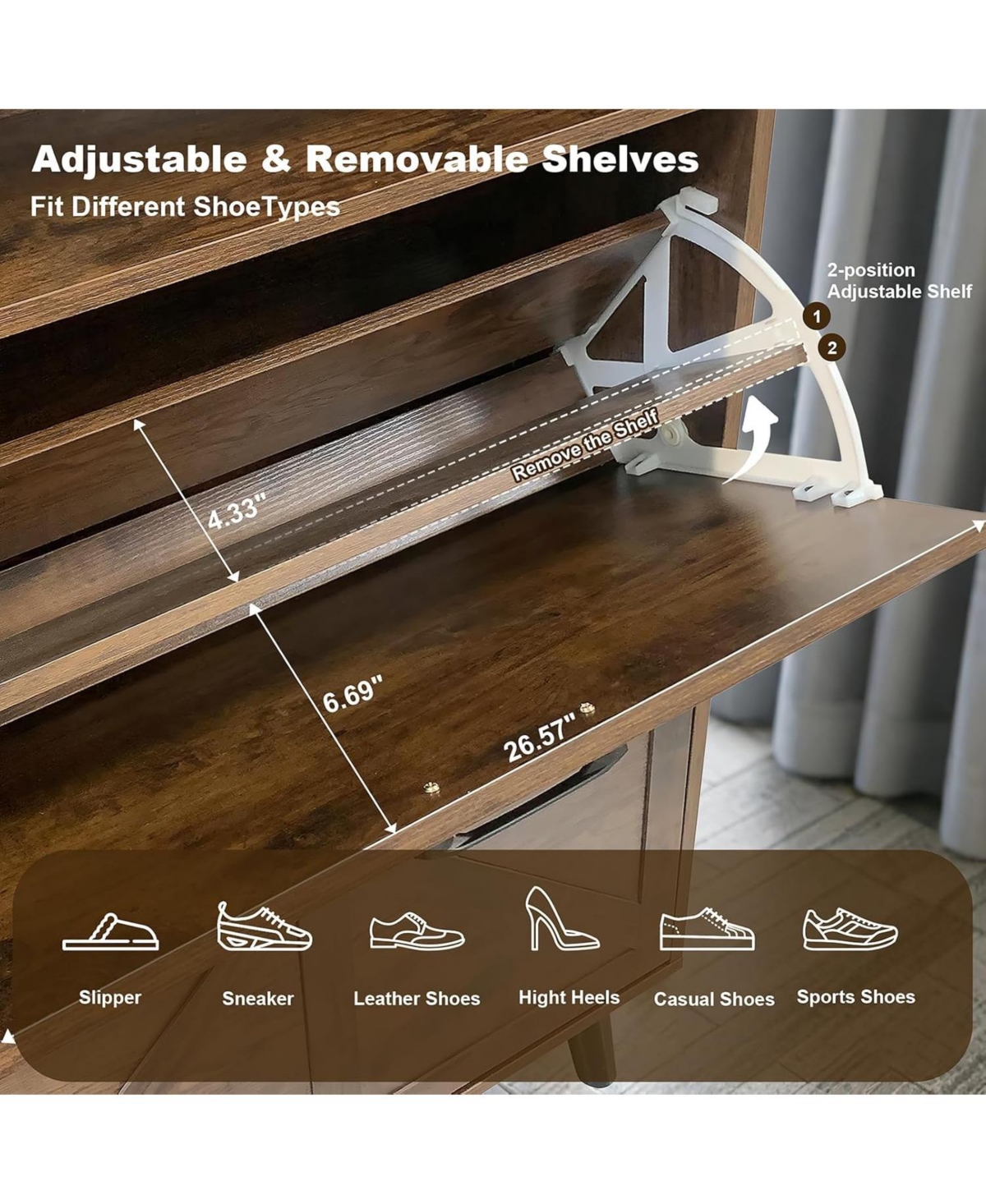 gaomon Farmhouse Shoe Storage Cabinet with 4 Flip Drawers and Open -Freestanding Narrow Organizer for Entryway, Hallway, Living