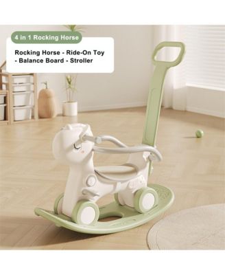 4-in-1 Musical Rocking Horse for Toddlers, Converts to Ride-On Toy, Walker & Balance Board