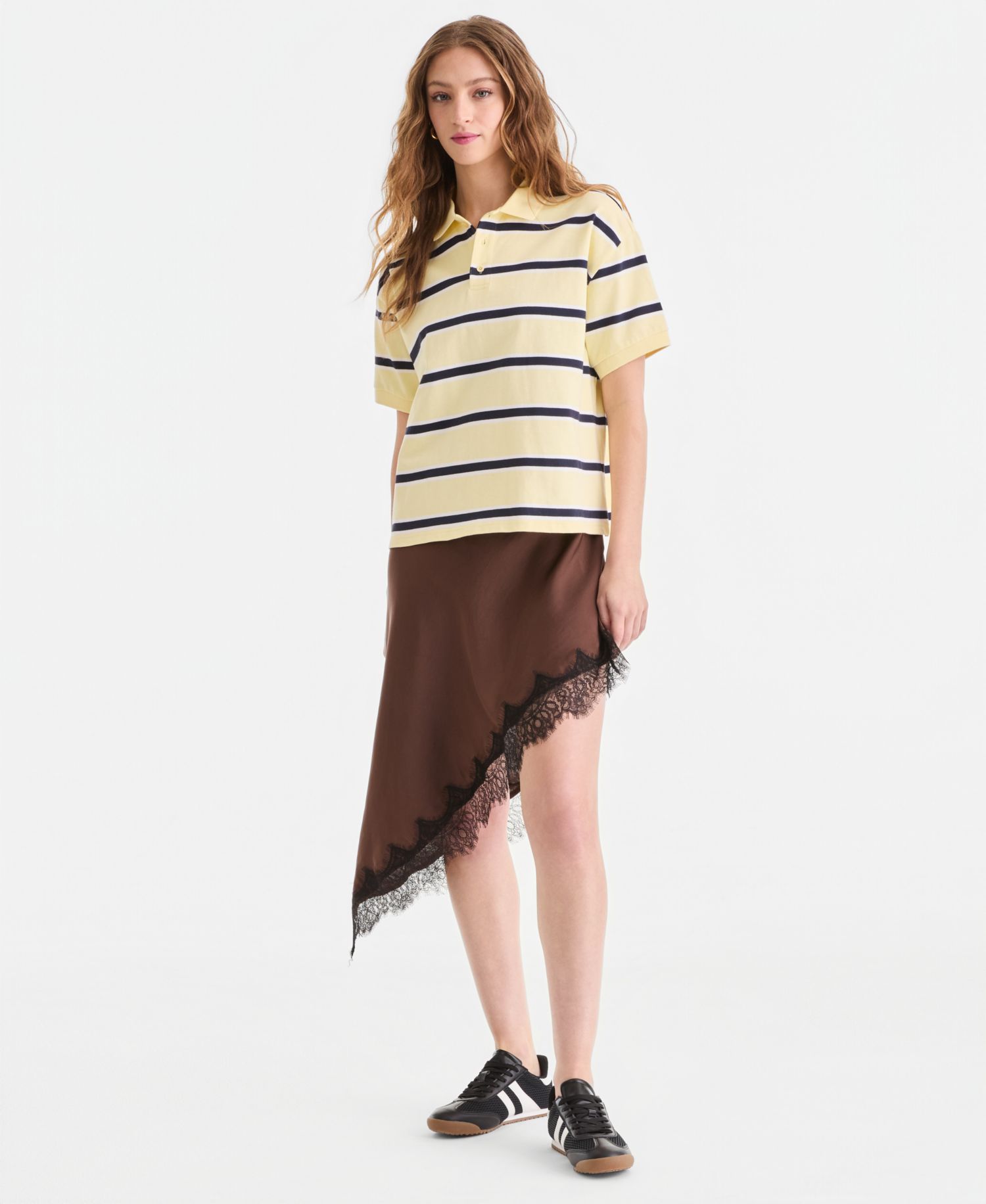 Women's Satin Lace-Trim Asymmetric-Hem Dress