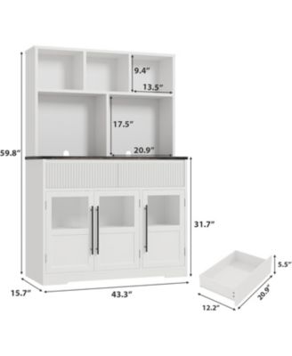 60" Kitchen Pantry Cabinet, Tall Pantry Storage Cabinet with Microwave Stand