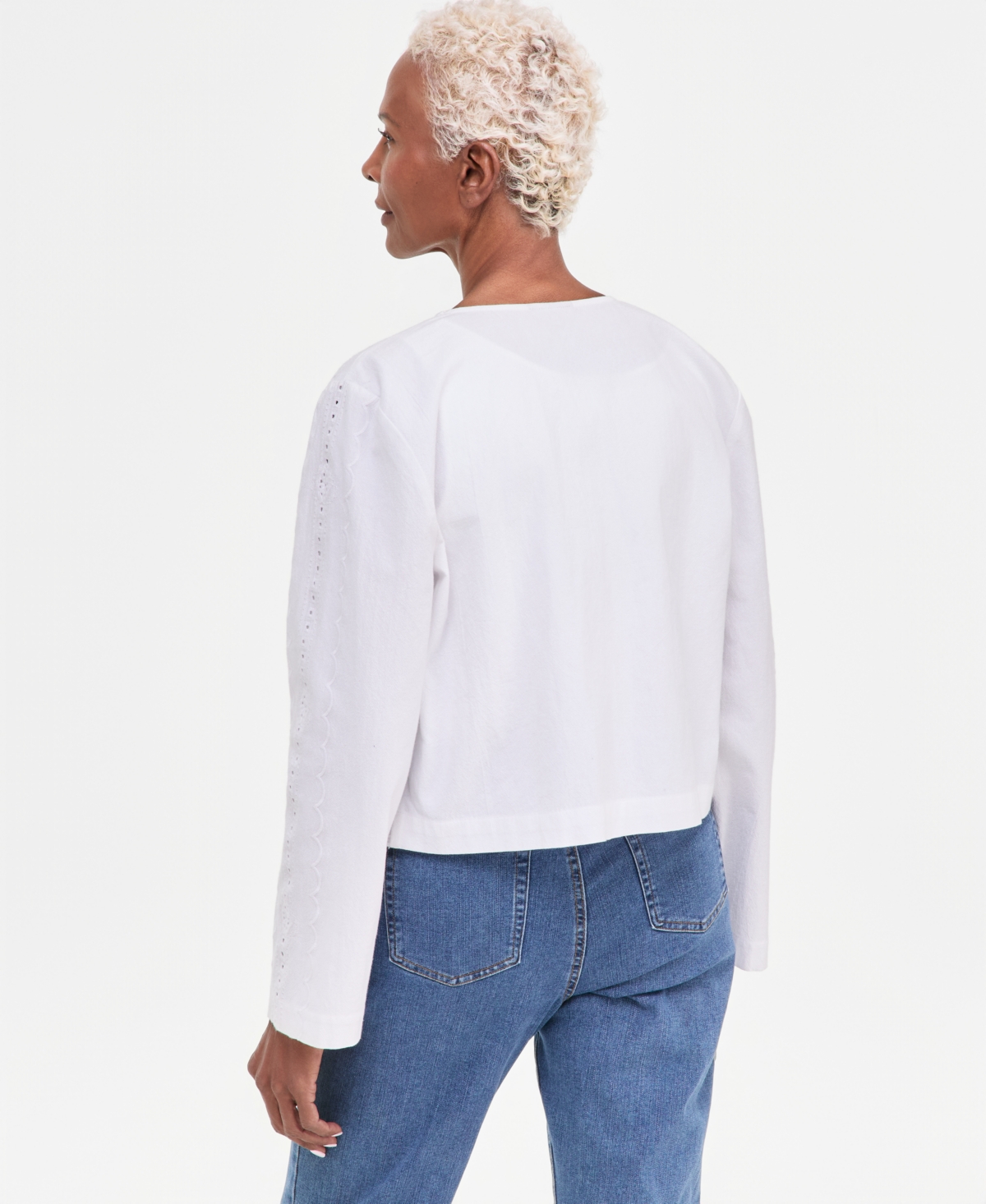 Style & Co Women's Cotton Eyelet Lace Tie-Front Jacket, Macy's Exclusive