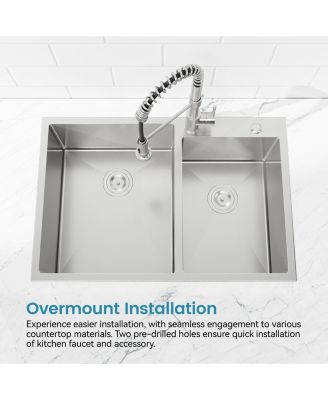 33inchx19inch Overmount Double Bowl Brushed 304  Stainless Steel Handmade Embedded Kitchen Sink Only