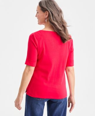 Women's Boat-Neck Elbow Sleeve Cotton Top