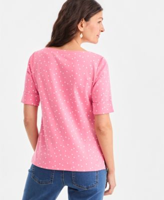 Women's Printed Boat-Neck Elbow-Sleeve Top