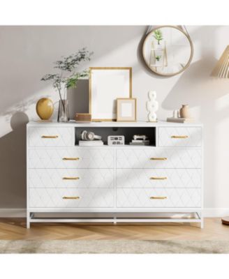 8 Drawer Dresser for Bedroom, Pink Dresser with Led Light, 55 Inch Tv Stand Dressers with Power Outlet