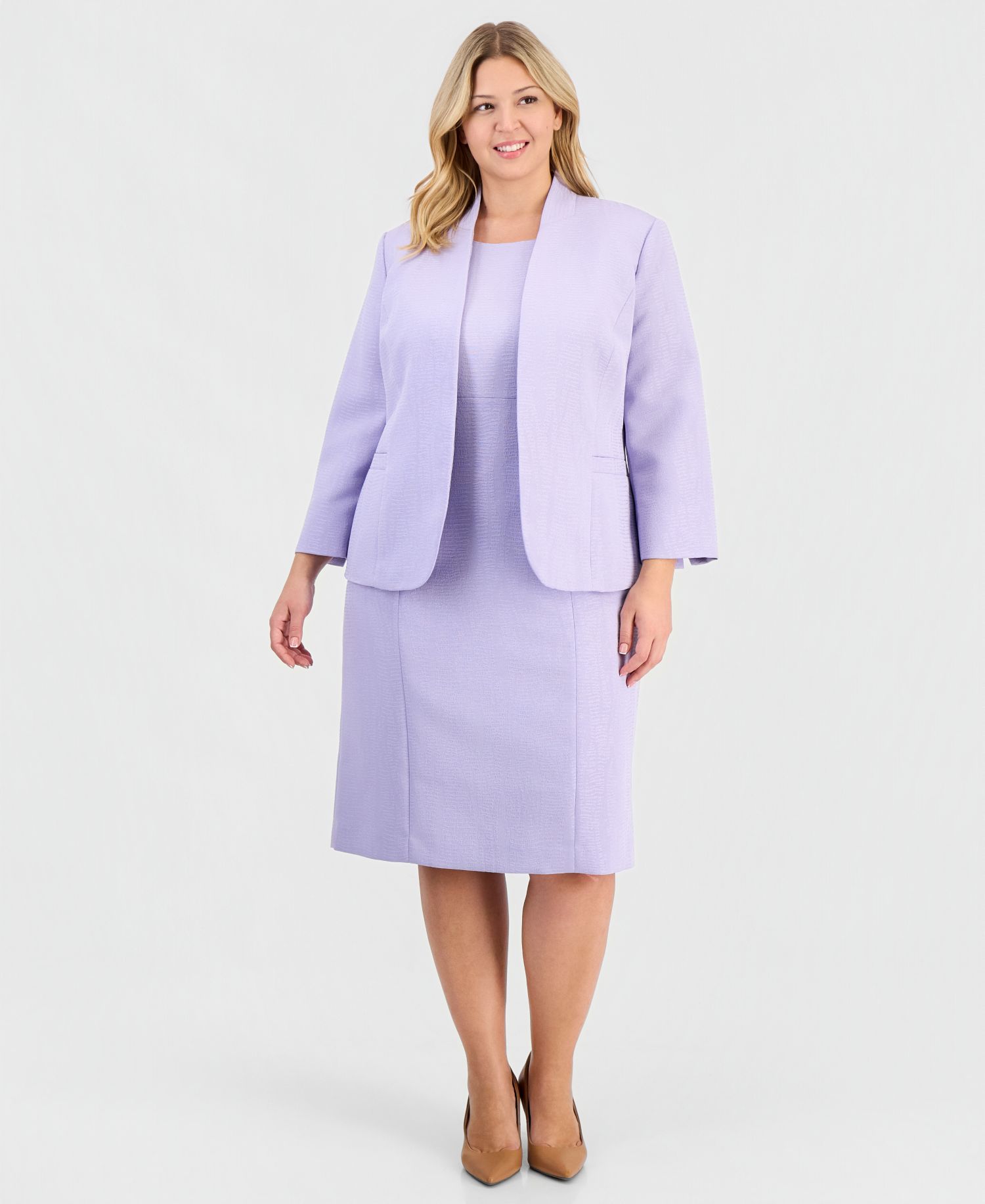 Plus Size Jacquard Open-Front Jacket 2 Piece Dress Suit