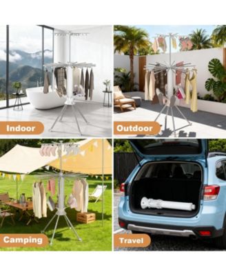 No-Assembly Foldable Clothes Drying Rack with Wheels, Double-Layer Heavy-Duty Laundry Stand for Indoor & Outdoor Use