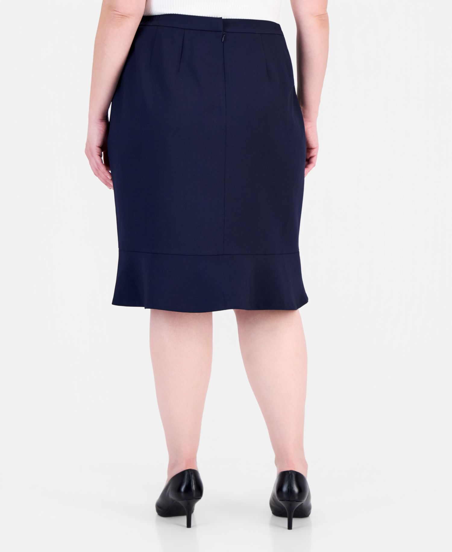 Plus Size Three-Button Notched Collar Blazer & Skirt Suit