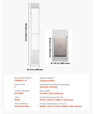 Sliding Glass Door Pet Door Insert, Adjustable Height 91–96", Locking Frame, 10.25" x 16.25" Flap