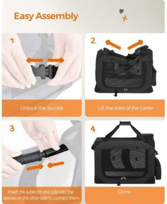 Foldable Soft Dog Crate, Portable Carrier with Steel Frame, Mesh Windows, Storage Pockets