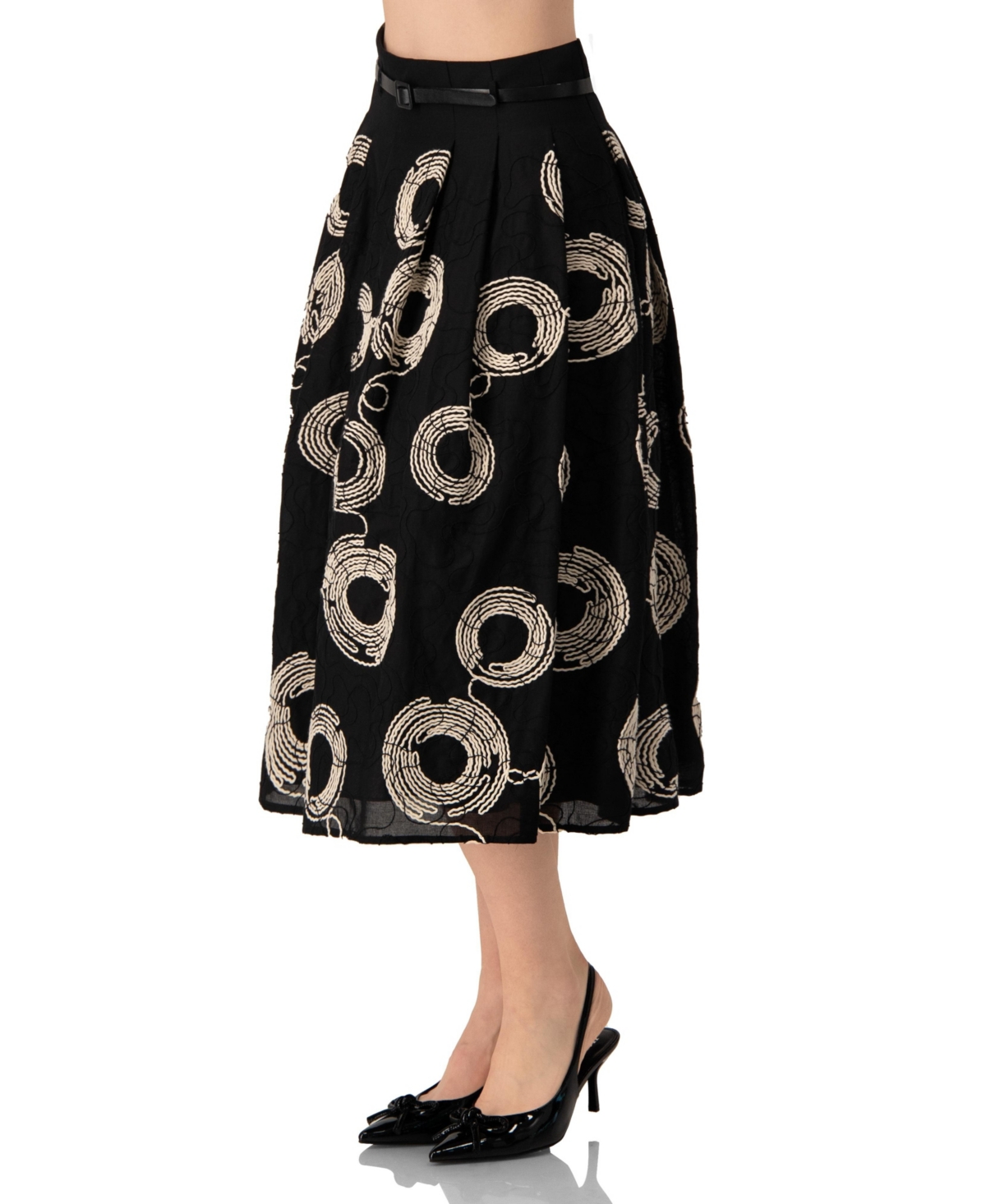 Ivonne Women's Embroidered Midi Skirt with Belt